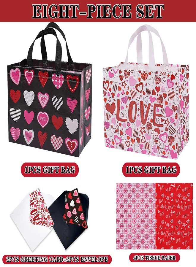 Jaywayang 2PCS 12.6" Valentines Gift Bags With Tissue Paper and Card, Large Valentine's Day Gift Bags Reusable Love Heart Valentines Bags, Valentines Goodie Bags(White, Black) - Image 4